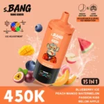 Bang Leader 450 000 caladas: combinación de sabores de arándano helado, melocotón, mango, sandía, maracuyá, melón y manzana