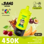 Bang Leader 450 000 caladas: combinación de sabores Cola Ice, Bebida energética, Cereza Ice, Melón y Maracuyá