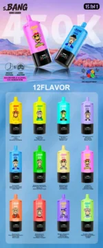 Expositor de la lista de sabores «Bang Leader 450K Puffs 15 en 1» - Guía de selección de 12 combinaciones de sabores