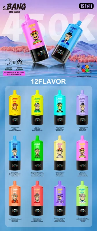 Expositor de la lista de sabores «Bang Leader 450K Puffs 15 en 1» - Guía de selección de 12 combinaciones de sabores