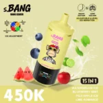 Bang Leader 450 000 caladas: combinación de sabores de sandía helada, arándanos y menta, manzana Fuji helada, lima y «Romance»