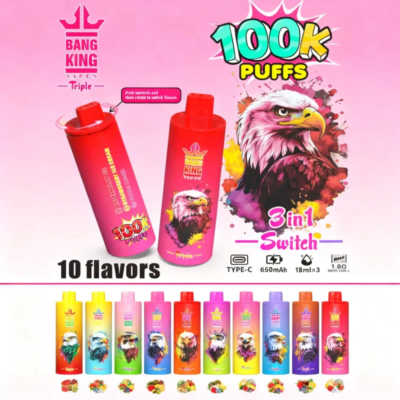 Imagen principal del vaporizador desechable 3 en 1 Bang King Triple de 100 000 caladas - 100vaping