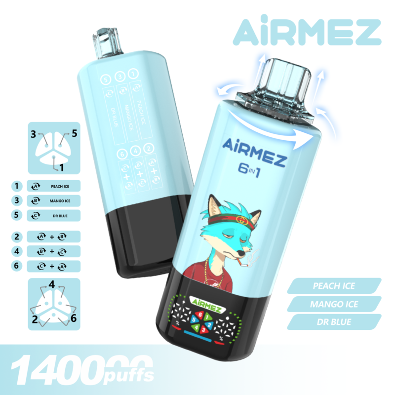 Airmez FOX 6 en 1, 140 000 caladas, sabor 2: mezcla de bayas, limonada Blue Razz y cereza con bayas