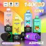Airmez FOX 6 en 1, 140 000 caladas, sabor 3: Dragonfruit Ice, Fruity Fusion, frambuesa y sandía