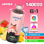 Airmez FOX 6 en 1, 140 000 caladas, sabor 9: fresa y sandía, triple melón, Blue Razz Ice