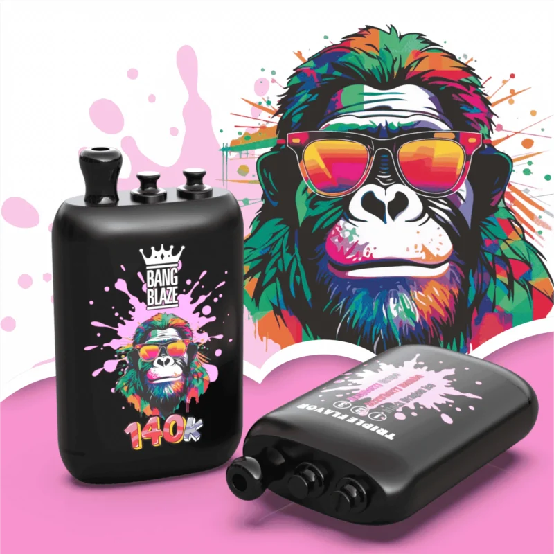 Vapeador desechable Bang Blaze de 140 000 caladas, 3 en 1, con sabores Black Dragon, Ice, Strawberry Mamba, Raspberry y Grape - 100vaping