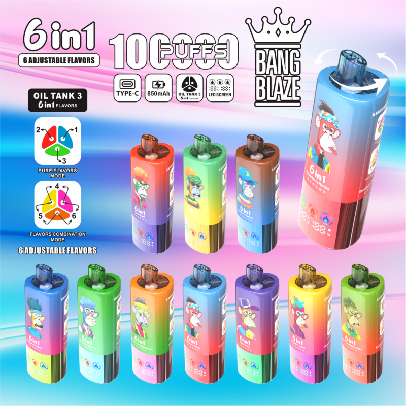 Imagen principal del vaporizador desechable Bang Blaze de 100 000 caladas con triple depósito 6 en 1 - 100vaping