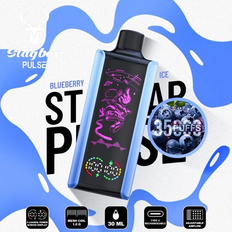 Vapeador desechable Stag Bar Pulse de 35 000 caladas con sabor a arándanos helados - 100vaping