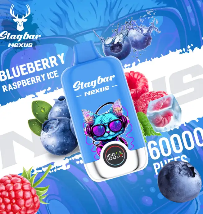 Vapeador desechable Stagbar Nexus de 60 000 caladas con sabor a arándanos, frambuesa y hielo - 100vaping