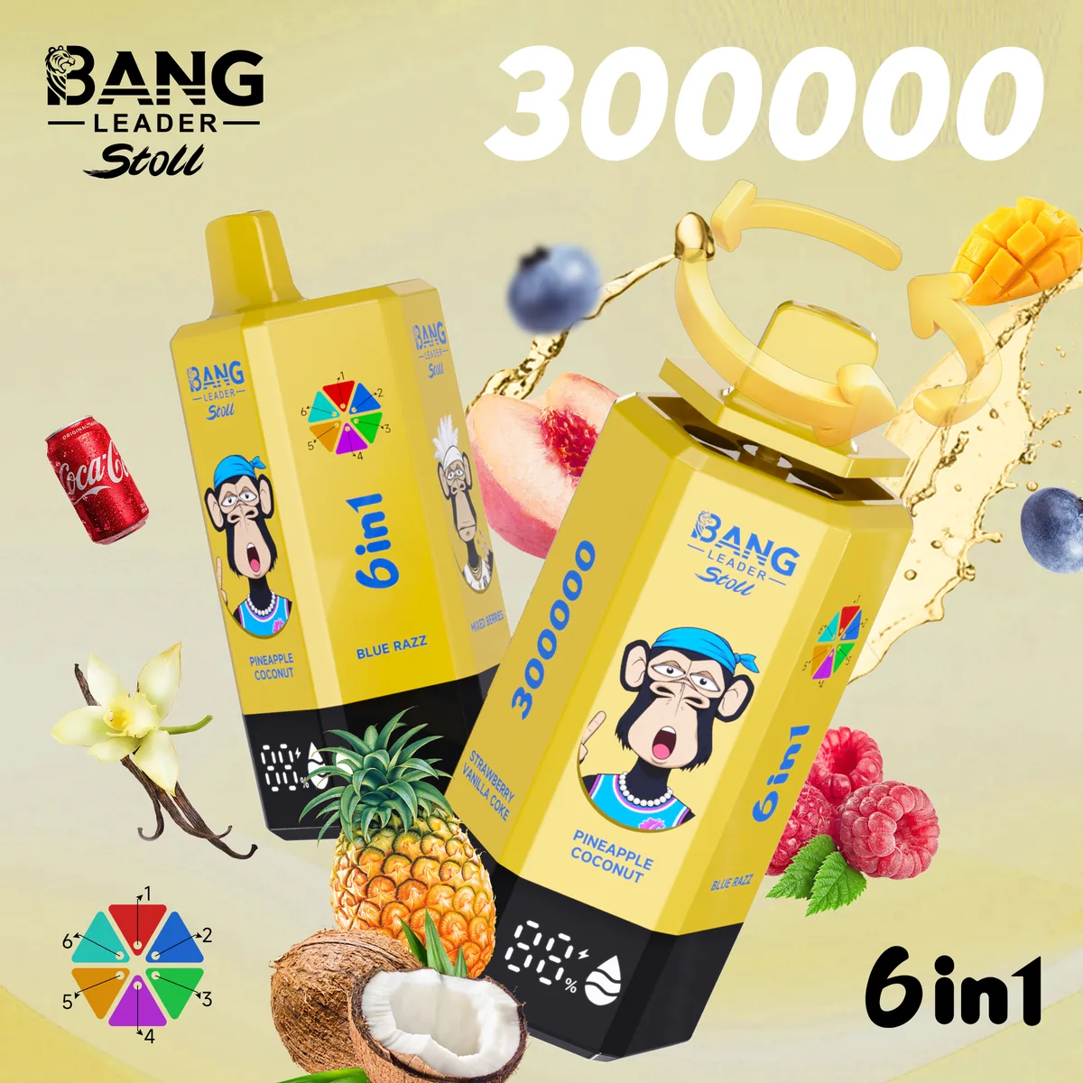 100vaping-bang-leader-stoll-300k-6-in-1-main Bang Leader Stoll 300K Puffs 6-in-1 Disposable Vape Rechargeable – product view