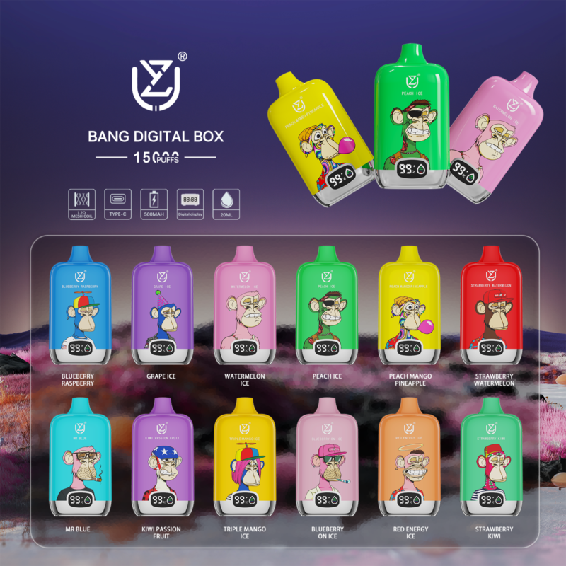 Vaporizador desechable UZY Bang Digital de 15 000 caladas, todos los sabores