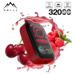 VHILL: vaporizador desechable de pantalla completa con 32 000 caladas, sabor a cereza y frambuesa helada