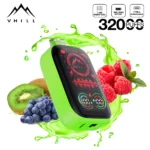 VHILL: vaporizador desechable de pantalla completa con 32 000 caladas, sabor a kiwi, maracuyá y guayaba